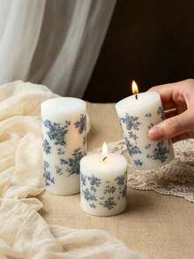 Large Cylindrical Candle, Blue And White Porcelain Print, Patterned Candle, Wedding Candle Holder Candle, Home Decor, Suitable For Holiday Decoration, Gift And Birthday Present - Multicolor - View 1