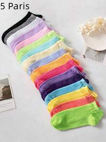 1/5/10/20 Pairs Random Solid Color Vertical Striped Sweat-Absorbent Soft Versatile Women's Short Socks Boat Socks - Multicolor - View 11
