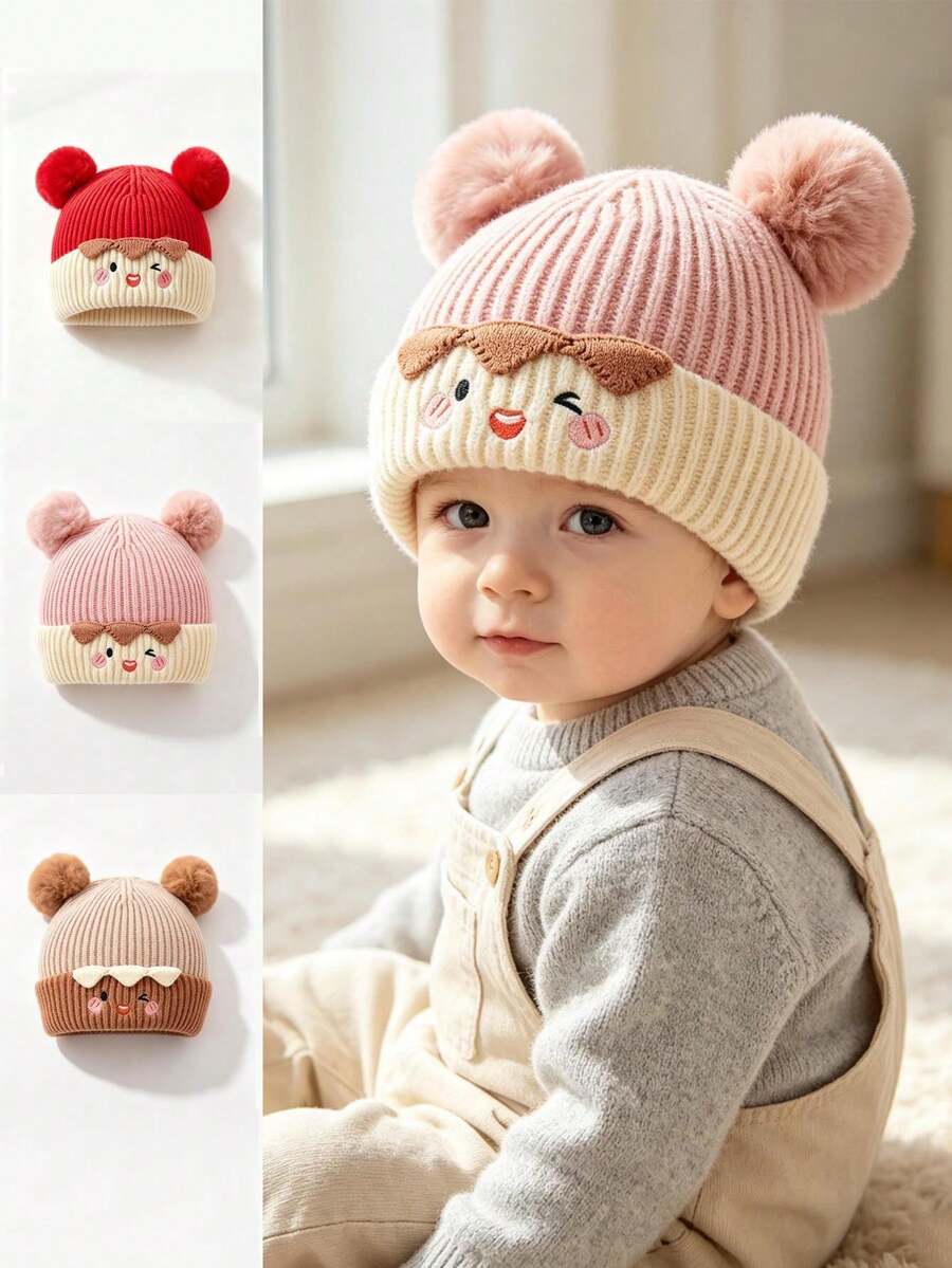 Baby Knit Hat Autumn/Winter Pom Pom Beanie, Cute Winter Hat For Boys And Girls - Multicolor - View 1