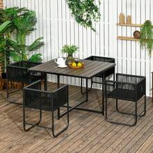 5-teiliges Polyrattan Gartenmöbel Set Esstisch mit 4 Stühlen und Beistelltisch, stilvolle Essgruppe für Balkon und Garten - A - Übersicht 3