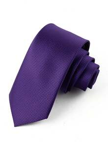 ZLQ&GOU 3 PCS Purple Tie, Pocket Square And Bow Tie Set, Polyester Jacquard Solid Color, Suitable For Wedding, Business And Banquet Wear - Purple - View 2