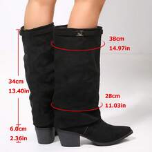 Wite Fit Chunky Heel Retro Women's Western Boots, New Autumn/Winter Flared Leg Boots, Pointed Toe Tall Boots, High Heel Riding Boots, Fashionable - Black - View 3