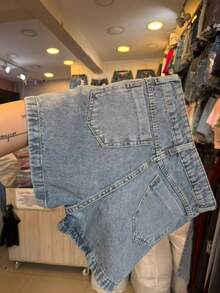 High-Waisted Denim Shorts Women's Modal Plus Size Shorts - Marmorizada meio - 查看 4