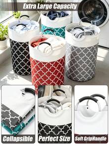 Extra Large Laundry Basket With Soft Padded Handles - Fabric Laundry Hamper, Foldable Round Basket, Suitable For Various Room Types, Casual Style Clothes Storage Box, Laundry Accessories, Laundry Basket, Space Saving - Multicolor - View 8