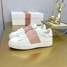 VL Rivet White Leather Sneakers, Plus Size Pair-Skateshoes In Stock, Platform High-Top Shoes, Lightweight Contrast-Color Sports Shoes - 粉紅色. - 查看 2