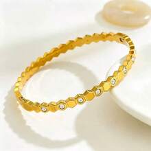 3pcs/1pc Gelang Stainless Steel Fashion Bentuk Sarang Lebah Poligon dengan Hiasan Berlian Imitasi, Gelang Tumpuk untuk Wanita - Gelang geometris aneka warna - View 9