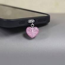 1pc Glitter Candy Color Heart Pendant Tablet Charging Port Dust Plug/Phone Charm Charging Port Dust Plug Accessory Type-C - Multicolor - View 10