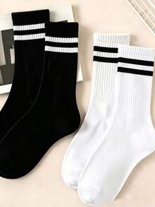 1/5/10 Pairs Men's Black & White Socks, Suitable For Daily Life, Home, Office, School, Sports, Party And Other Occasions - Multicolor - View 2