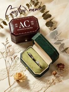 Personalized PU Leather Ring Box With Dual Slot Design, This Faux Leather Engagement Ring Storage Box Is Lined With Soft Fabric, Perfect Keepsake For Wedding Proposal And Ideal Anniversary Gift For Couples On Valentine's Day - Multicolor - View 3