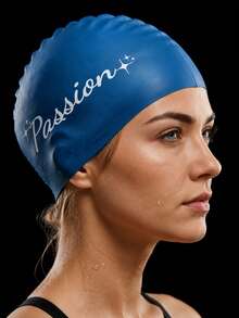 Yuke 1pc Passion Letter Sparkle Star Print Silicone Swim Cap, High Stretch Waterproof Ear Protection Anti-Slip Bathing Cap, Comfort Non-Slip Swimming Hat For Women Long Hair Pool Beach Sports - Multicolor - View 9