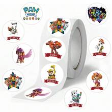 Paw Patrol 500張可愛卡通汪汪隊救援小狗圓形捲筒貼紙，兒童動畫狗狗角色標籤貼紙，適用禮物封口、派對裝飾、筆記本、男孩女孩獎勵貼紙 - 彩色 - 查看 10