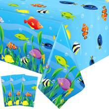 1/3PCS Bright Blue Underwater World Tablecloth With Tropical Fish, Rectangular Disposable Plastic Table Cover,Seaweed And Bubble Pattern, Suitable For Ocean Theme Celebration, Beach Party, Aquarium Gathering, Seafood Buffet Table Setting Supplies - Underwater World - View 8