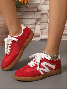 Women Casual Sneakers, Lace Up Walking Shoes - Red - View 3