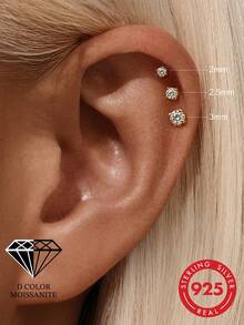 3pcs Four Leaf Clover Moissanite Stud Earrings For Women 925 Sterling Silver 18K Gold Plated Flower Hypoallergenic Jewelry For Anniversary Valentines - Gold - View 1