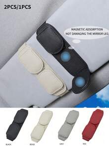 2PCS 1pc Leather Car Sun Visor Fashion Glasses Clip, Multi-Functional Auto Eyeglasses Storage Holder, Universal Vehicle Visor Clamp For Glasses & Cards - Style a - View 1