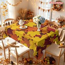 1/2pcs Autumn Tablecloth, Autumn Maple Leaf Pattern Polyester Fiber Tablecloth Suitable For Dining Table, Coffee Table, Kitchen, Picnic, Camping, Country Farmhouse Decor, Multi-Scene Tabletop Protection And Holiday Atmosphere Creation, Yellow Orange Red Purple Gradient Fallen Leaf Texture Natural Warm Style - Multicolor - View 6