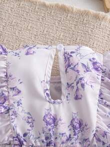 Autumn/Winter Baby Girl Purple Rose Floral Long Sleeve Bodysuit & Ruffle Flutter Sleeve Big Bow Baby Girl 100 Days Celebration Romper With Bow Long Leg Warmers Set - Mauve Purple - View 11