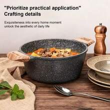 1pc Maifan Stone Non-Stick Soup Pot With Glass Lid, Black/White Optional, Large Capacity Stew Pot, Wood Grain Handle, Home Kitchen Cooking - View 7