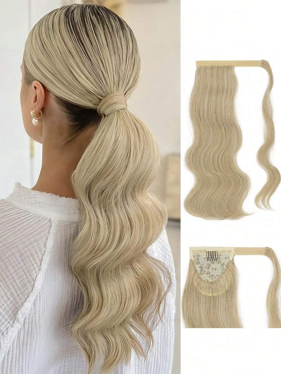 18 Inch Heat-Resistant Wavy Synthetic Fiber Ponytail Extension, Daily Wear, Gold - Multicolor - View 1