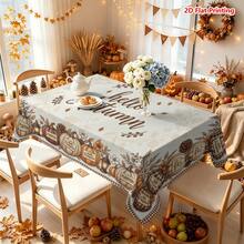 1/2pcs Autumn Tablecloth, Autumn Harvest Theme Polyester Fabric Tablecloth, Hello Autumn Pumpkin Wreath Pattern, Suitable For Dining Table, Restaurant, Coffee Table, Kitchen, Picnic, Camping, Country Farmhouse Decor, Tabletop Protection, Holiday Season Celebration - Multicolor - View 15