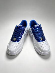 Sepatu Kulit Paten Vintage A BATHING APE BAPE STA Sepatu Sneakers Pria untuk Pakaian Jalanan yang Serasi - Biru - View 3