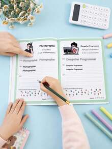 1pc Children's Early Education Cognitive Workbook - Body Parts Vocabulary & Occupation Recognition Word Learning Tracing Book (Back To School Educational Supplies) - Multicolor - View 5