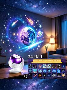 1pc Creative Music Starry Sky Film Projection Lamp, Ocean Holiday Atmosphere Projector Romantic Ambient Light, Suitable For Bedroom Bedside, Living Room, Party, Home Decor, Room Decoration - Multicolor - View 2