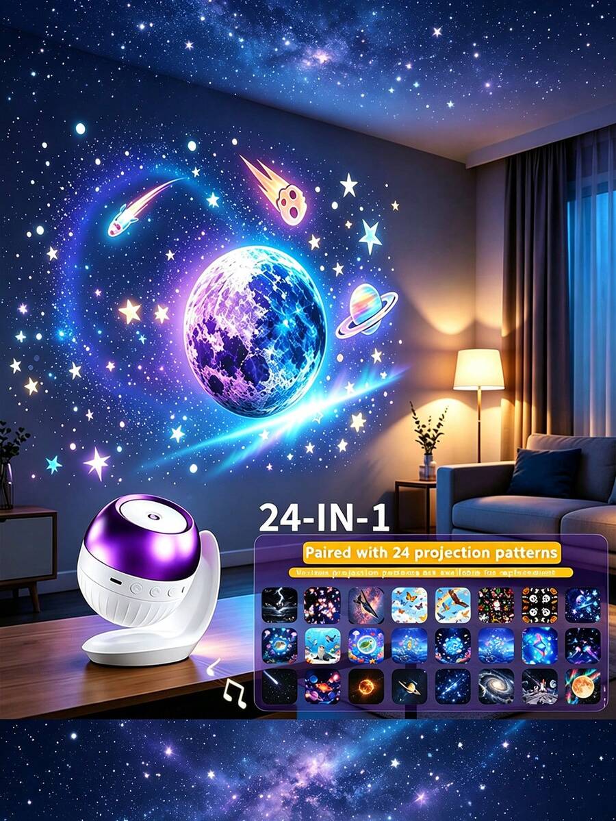 1pc Creative Music Starry Sky Film Projection Lamp, Ocean Holiday Atmosphere Projector Romantic Ambient Light, Suitable For Bedroom Bedside, Living Room, Party, Home Decor, Room Decoration