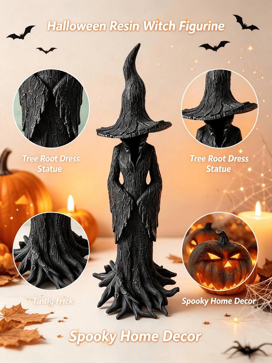 8-12 Inch Gothic Witch Statue - Hand-Painted Plastic Desktop Decor, Exquisite Witch Figure With Pointed Hat, Expressive Eyes - Multicolor - View 1