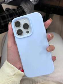 溝槽按鈕高品質液態矽膠手機殼，相容 iPhone 17 16 15 14 13 12 11 Pro Max，柔軟蠟感橡皮擦觸感，親膚舒適 - 淺藍色 - 查看 2