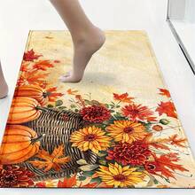1pc Autumn Series Floral Basket Sunflower Chrysanthemum Pumpkin Pattern Printed Faux Cashmere Surface TPR Bottom Doormat, Bathroom Mat, Kitchen Mat, Laundry Room Mat, Holiday Atmosphere Decor, Home Decor, Party Decor, Wedding Decor, Dining Room Decor - Multicolor - View 6