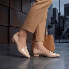 Women's Vizzano Flat Shoe With Low Block Heel, Pointed Toe, Comfortable And Original - 米色清漆 - 查看 5