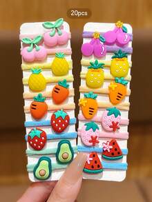 20pcs Random Color Fruit Hair Accessories Daily Decorative Hair Ties - Multicolor - View 3