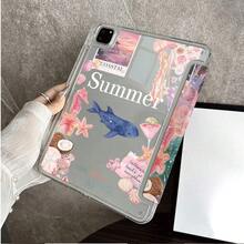 1pc Summer Coastal Ocean Whale Jellyfish Sticker Collage Tablet Protective Case, Tropical Beach Floral Shell Flip Cover Protective Case, Compatible With IPad 10th Gen Smart Case/Air 13(M3 2025)/Air 11(M3 2025)/Air 11(M3 2025)/11(A16 2025)/Compatible With Galaxy Tab S10+/S9/A9, Compatible With Xiaomi, Compatible With OPPO Pad, Compatible With Huawei MatePad, Compatible With Honor Tablet - Multicolor - View 8