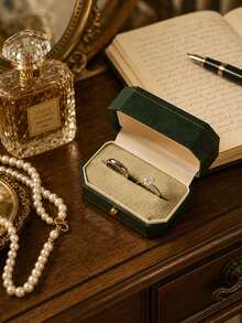 Customizable Personalized PU Leather Ring Box, Dual Slot Design, Soft Fabric Lining, Suitable For Wedding Proposal Anniversary, Couple Valentine's Day Anniversary Customized Gift - Multicolor - View 5