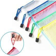 A3 Mesh Plastic Zip Pouches, Set Of 12 In 5 Colours. Zipper Document Holders For Organising Papers, Receipts, Documents And Cosmetic Accessories. - Multicolor - View 4