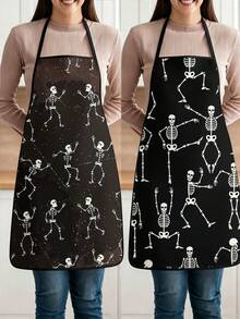 4pcs Halloween Print Kitchen Apron, Dancing Skeleton & Jack‑O‑Lantern Pattern Adjustable Cooking Apron, Funny Spooky Party Cosplay Decor Apron - Multicolor - View 13