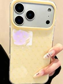 Cute Yellow Polka Dot Pattern Glossy Jelly Phone Case, Compatible With IP 17 Pro Max 16 Pro Max 17 16 15 14 13 12 Pro Max 11, Cute Shockproof Soft Back Cover 18 Pro Max /18PRO - Pale Yellow - View 3
