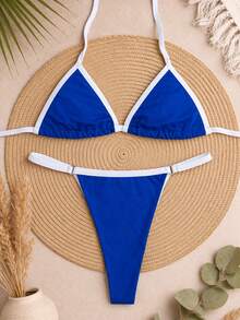 Biquini Trend Fita Marquinha Fio Dental Verão Brasil Copa - Azul e Branco - Visão 1