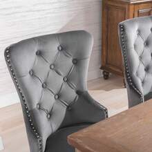 Dining Chair Set Of 4 Grey Velvet - Oak Frame - 灰色 - 查看 3