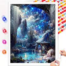 Multi-Color 5D DIY Diamond Painting Kit, Fantasy Cave Lake, Full Round Diamond With Tools, Adult Diamond Art Gift, Home Wall Decor Diamond Painting Poster, Back To School Handmade Gift - View 3