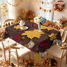 1/2pcs Autumn Tablecloth, Autumn Maple Leaf, Pine Needle, Acorn, Birch Bark Pattern Polyester Tablecloth, Suitable For Dining Room, Dining Table, Coffee Table, Kitchen, Picnic, Camping, Country Farmhouse Decor, Tabletop Protection And Autumn Holiday Decoration - Multicolor - View 6