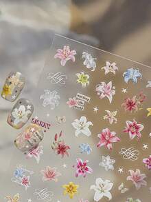 1 Lily Nail Charm Stickers Watercolor Flower Self Adhesive Nail Art Stickers Butterfly Letter Design Spring/Summer Nail Decoration Stickers - Multicolor - View 2