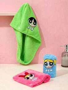 THE POWERPUFF GIRLS X POKOJA LAND 1個可愛卡通小女警刺繡乾髮帽，珊瑚絨水洗材質，柔軟吸水速乾，適用於護髮、沐浴、淋浴、水療、旅行或作為禮物 - 彩色 - 查看 1