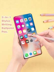 12pcs/Set 2-In-1 Retractable Ballpoint Pen Set[2pcs Random Color Pens + 10pcs Refills], With Touch Stylus Tip, Metal Touch Pen, 1.0mm Black Ink, Suitable For Office And School Supplies Writing Pen - A - View 6
