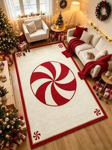 1pc Christmas Spiral Peppermint Candy Floor Mat, Living Room Carpet, Area Rug, Large Rug, Floor Mat, Christmas Carpet - Multicolor - View 2