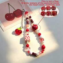 1pc Cute Cartoon Cherry Phone Lanyard, Handmade Beaded Camera Strap, Anti-Loss Wristband DIY Beaded - Multicolor - View 9