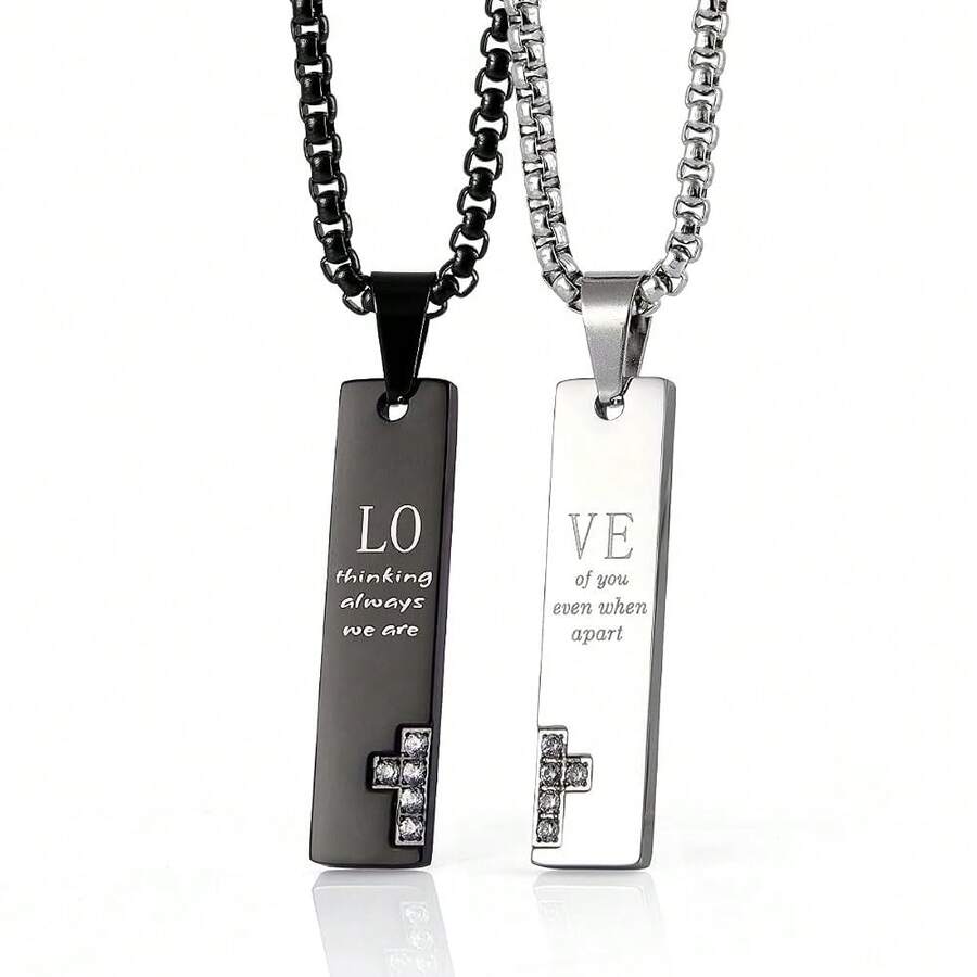 Couple His Hers Distance Necklaces For Valentines Day Gift - Silver - View 1
