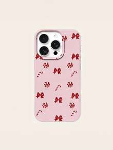 1pc Fashionable Personalized Full Screen Christmas Bow & Candy Cane Painted Pattern Phone Case, Anti-Drop Anti-Scratch Anti-Fingerprint Leather Texture TPU Soft Shell Protective Cover Compatible With Samsung/Apple Phones Apple 11/12/13/14/14plus/15/15plus/16/16plus/7/8plus/17/17pro And Other Models - Multicolor - View 7