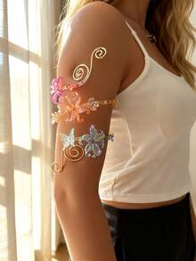 1pc Exquisite Flower Arm Cuff, Adjustable Spiral Flower Arm Band, Suitable For Women's Daily Wear, Dating, Holiday Party And Gathering - Golden Yellow - View 1